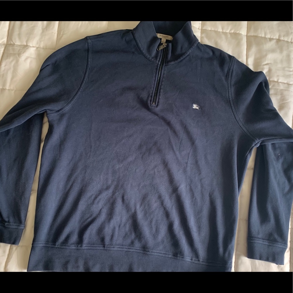 Navy Burberry 3/4 zip up sweater